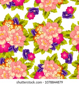 Beautiful seamless floral pattern. For your fabric design, clothing, printed matter. Postcards, greeting cards and invitations for birthday, wedding, Valentine's day, party. Vector illustration