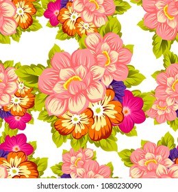 Beautiful seamless floral pattern. For your fabric design, clothing, printed matter. Postcards, greeting cards and invitations for birthday, wedding, Valentine's day, party. Vector illustration
