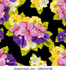 beautiful seamless floral pattern. For your design of fabrics, prints, clothing, printed matter. Postcards, greeting cards, birthday invitations, wedding, Valentine's day, party Vector illustration