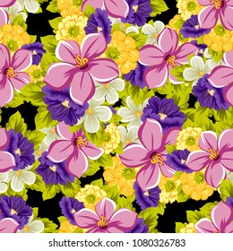 beautiful seamless floral pattern. For your design of fabrics, prints, clothing, printed matter. Postcards, greeting cards, birthday invitations, wedding, Valentine's day, party Vector illustration