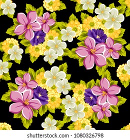 beautiful seamless floral pattern. For your design of fabrics, prints, clothing, printed matter. Postcards, greeting cards, birthday invitations, wedding, Valentine's day, party Vector illustration