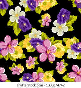 beautiful seamless floral pattern. For your design of fabrics, prints, clothing, printed matter. Postcards, greeting cards, birthday invitations, wedding, Valentine's day, party Vector illustration