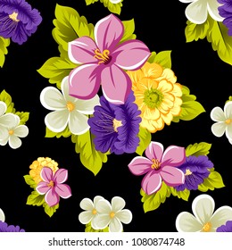 beautiful seamless floral pattern. For your design of fabrics, prints, clothing, printed matter. Postcards, greeting cards, birthday invitations, wedding, Valentine's day, party Vector illustration