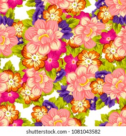 Beautiful seamless floral pattern. For your fabric design, clothing, printed matter. Postcards, greeting cards and invitations for birthday, wedding, Valentine's day, party. Vector illustration