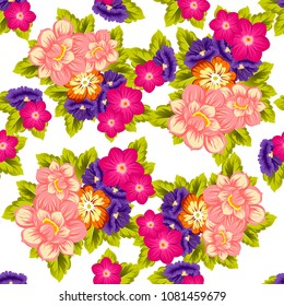 Beautiful seamless floral pattern. For your fabric design, clothing, printed matter. Postcards, greeting cards and invitations for birthday, wedding, Valentine's day, party. Vector illustration