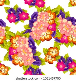 Beautiful seamless floral pattern. For your fabric design, clothing, printed matter. Postcards, greeting cards and invitations for birthday, wedding, Valentine's day, party. Vector illustration