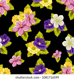 beautiful seamless floral pattern. For your design of fabrics, prints, clothing, printed matter. Postcards, greeting cards, birthday invitations, wedding, Valentine's day, party Vector illustration