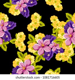 beautiful seamless floral pattern. For your design of fabrics, prints, clothing, printed matter. Postcards, greeting cards, birthday invitations, wedding, Valentine's day, party Vector illustration