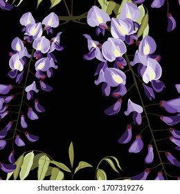 Beautiful seamless floral summer pattern background with japanese exotic flowers, wisteria. Perfect for wallpapers, web page backgrounds, surface textures, textile.