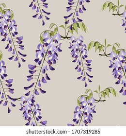 Beautiful seamless floral summer pattern background with japanese exotic flowers, wisteria. Perfect for wallpapers, web page backgrounds, surface textures, textile. Vintage motives. svg