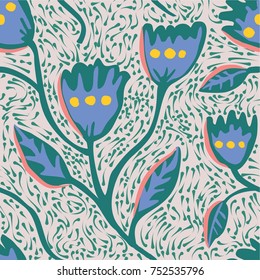 beautiful seamless floral vector pattern with flowers leafs dots and lines for wrapping paper, wadding invitation card detail, open card, postcard, tile, ceramic, pottery works and etc 