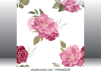 Hermosa flor sin costura con patrón de hojas, Vector Premium