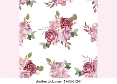 Schöne nahtlose schöne Blume mit Laubmuster, Premium-Vektorgrafik