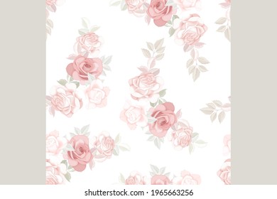 Beautiful seamless beautiful flower with leaves pattern, Premium Vector