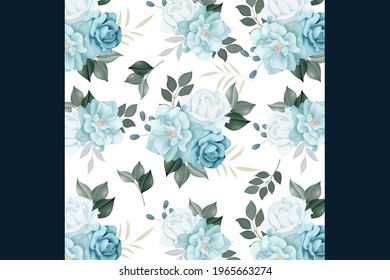 Beautiful seamless beautiful flower with leaves pattern, Premium Vector
