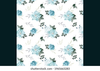 Beautiful seamless beautiful flower with leaves pattern, Premium Vector