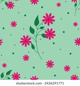 Hermoso patrón de flores sin costura sobre un fondo verde. Patrón de flores para impresión	
