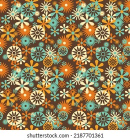 Hermosa Seamless de flores en diferentes campos de forma sobre el vector de fondo marrón oscuro. Patrón floral vintage lindo.