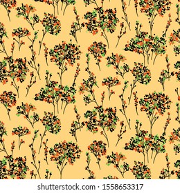 Beautiful seamless flowers pattern on orange background.