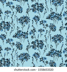 Beautiful seamless flowers pattern on light blue background.