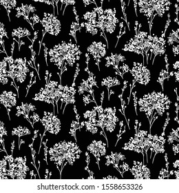 Beautiful seamless flowers pattern on black background.