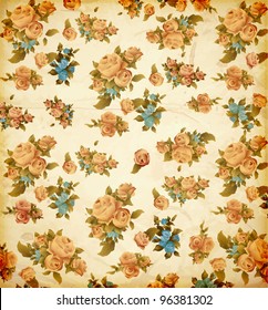 Beautiful Seamless flowers pattern on old paper, vector illustration