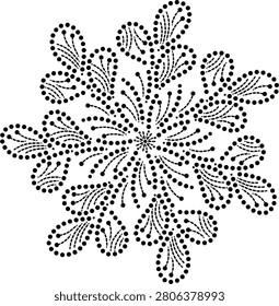 Beautiful Seamless Geometric Dynamic Floral Mandala Design Element or Pattern of Central Shooting Flower Buds with Flower Petals with Intricate Stripped Design Swirling to the Periphery, Elegant Vibrant Dotted Floral Embroidery Vector Illustration or Background Texture Swirling to the Periphery from Center,  can be used to create patterns for Fabric, Cushion, Curtains, Carpet, Wallpaper, Tiles, Laminates etc 