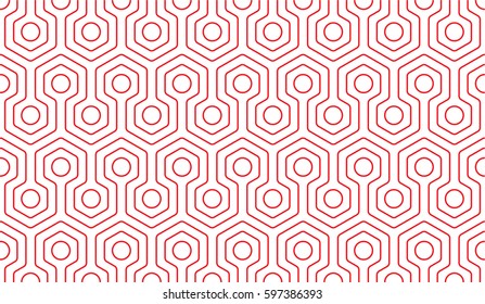 beautiful seamless geometric pattern of hexagons and circles of red color