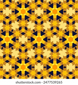 Beautiful seamless geometric pattern with orange color combination consisting of hexagon shapes. Suitable for various purposes of graphic design, decoration, tiles, textiles, backgrounds, etc.