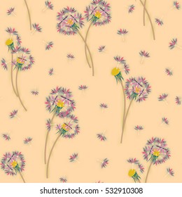 beautiful seamless graphic pattern of dandelions on a beige background