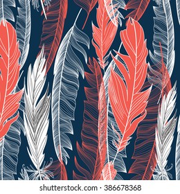 Beautiful seamless graphic pattern of feathers