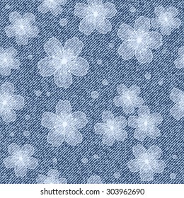 Beautiful seamless  hand drawing pattern with denim jeans background