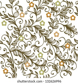 Beautiful seamless hand drawn elegant floral background with branches and flowers