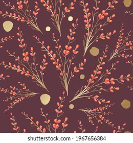 Beautiful seamless herbal vector pattern. Pattern with leaf and flowers for textile design and fabrics