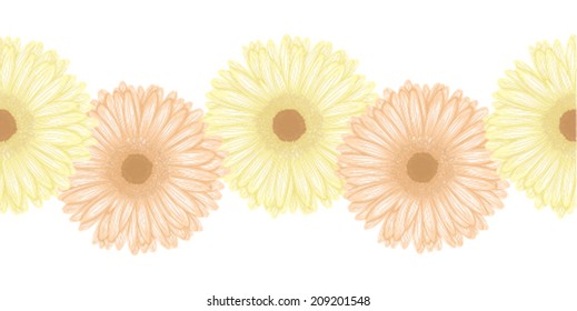 Beautiful seamless horizontal frame element of gerbera flower