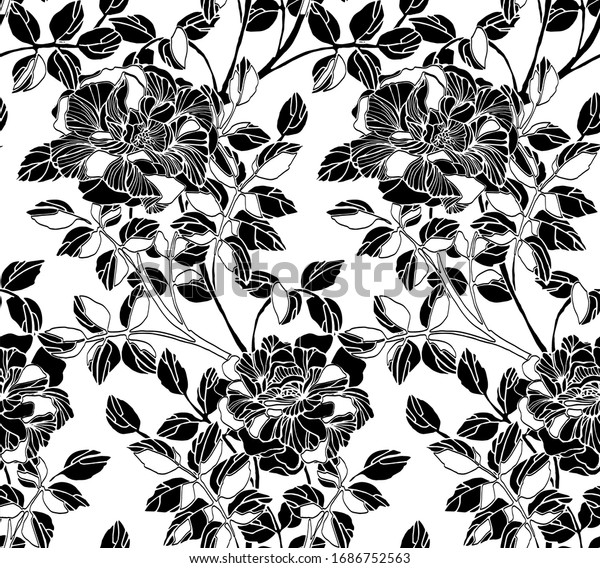 Beautiful Seamless Line Drawing Sketch Floral Stock Vector (Royalty ...