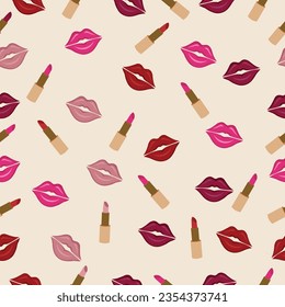 Beautiful seamless lipstick pattern design for decoration, wallpaper, wrapping paper, fabric, background and more.