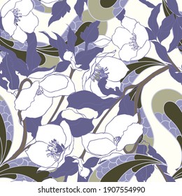 Beautiful seamless paisley pattern with floral background.