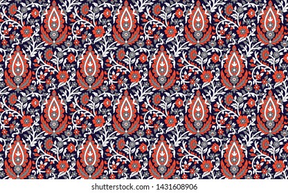 Beautiful seamless paisley pattern with navy background