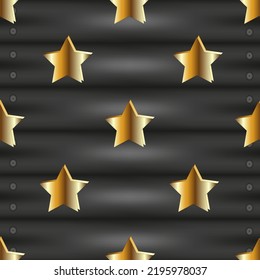 A beautiful seamless pattern with a 3d golden stars on a black wooden background. The Christmas concept. Festive background.