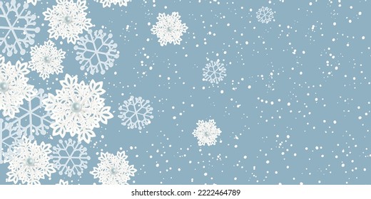 Beautiful seamless pattern with 3d paper white volumetric snowflakes on gray. Winter season symbol great for New year or Christmas party posters, headers, seasonal wallpaper, winter background. Vector