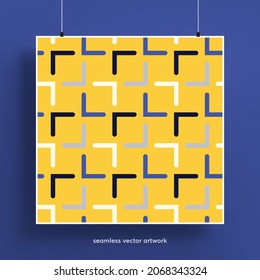 Beautiful seamless pattern with abstract geometric shapes background. Trendy colorful and geometric shapes. Texture for backgrounds, layout, posters, covers and fabrics. Vector illustration.