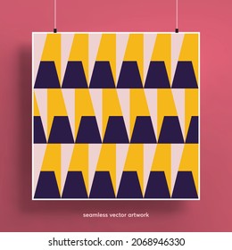 Beautiful seamless pattern with abstract geometric shapes background. Trendy colorful and geometric shapes. Texture for backgrounds, layout, posters, covers and fabrics. Vector illustration.