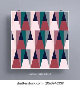 Beautiful seamless pattern with abstract geometric shapes background. Trendy colorful and geometric shapes. Texture for backgrounds, layout, posters, covers and fabrics. Vector illustration.