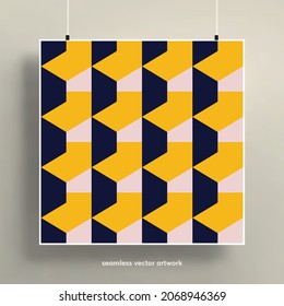 Beautiful seamless pattern with abstract geometric shapes background. Trendy colorful and geometric shapes. Texture for backgrounds, layout, posters, covers and fabrics. Vector illustration.