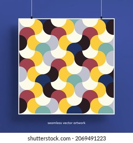 Schönes, nahtloses Muster mit abstraktem geometrischem Hintergrund. Trendfarbige und geometrische Formen. Textur für Hintergründe, Layout, Plakate, Bezüge und Stoffe. Vektorgrafik.