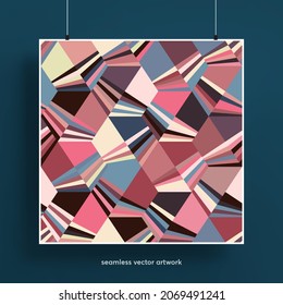 Beautiful seamless pattern with abstract geometric shapes background. Trendy colorful and geometric shapes. Texture for backgrounds, layout, posters, covers and fabrics. Vector illustration.