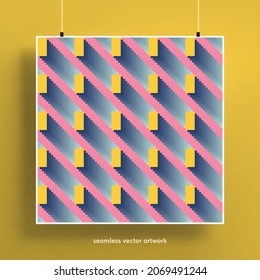 Beautiful seamless pattern with abstract geometric shapes background. Trendy colorful and geometric shapes. Texture for backgrounds, layout, posters, covers and fabrics. Vector illustration.