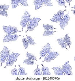 Beautiful seamless pattern with abstract purple butterflies. Vector illustration.