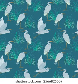 Beautiful seamless pattern with amazing herons. Vector illustration.